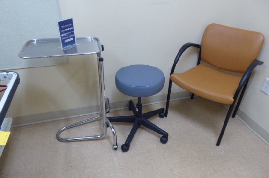 Contents of Room: Chair, Stool, Portable Tray & Asst. Medical Supplies (Lot)
