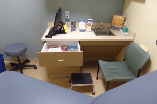 Contents of Room: Chair, Stool & Asst. Disposable Medical Supplies  (Lot)