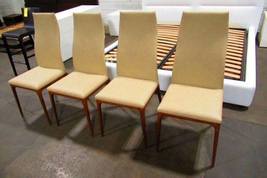 Cattelan Italia Arcadia High Back Dining Chairs w/Avrio Soft Leather & Walnut Legs  (4 Each)