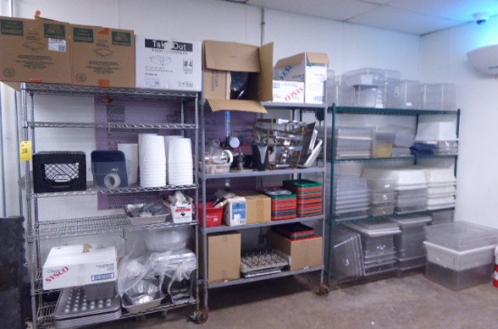 Metro Racks, Plastic Cambro Pans, Paper Goods, Plastic Trays, Etc., Asst.