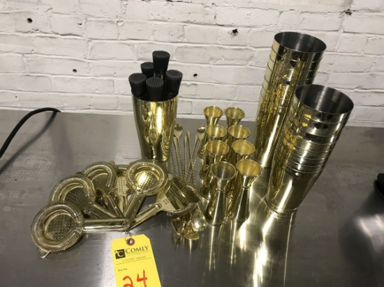 Brass Plated Jiggers, Strainers, Spoons, Etc.