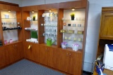 Wood Laminate Display Units w/Glass Shelves & Contents