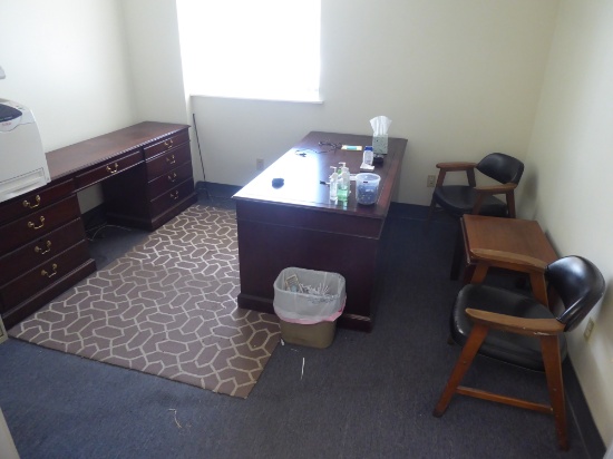 Contents of Room:  Desk, Chairs, File Cabinet, Credenza, Etc. (Lot)  **Printer/Copier not included