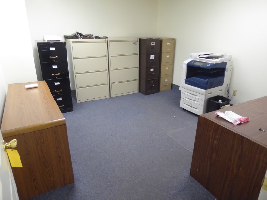 Contents of Room:  Desk, File Cabinets & Credenza (Lot)  **Copier not included