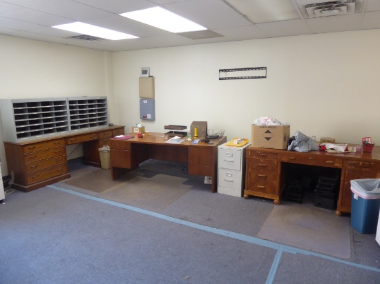 Contents of Room:  Desks, File Cabinets, Storage Cabinet, Etc. (Lot)