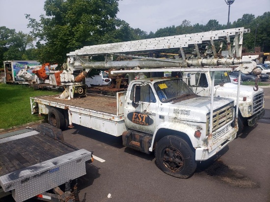 1988 GMC Single Axle Crane Truck, 18' Steel Crane Body w/Wood Deck, Sky Hook SP85 Rear Mounted Crane