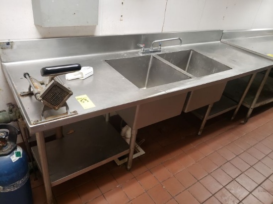 S.S. Dbl. Bowl Sink w/Shelf & Contents  (Lot)