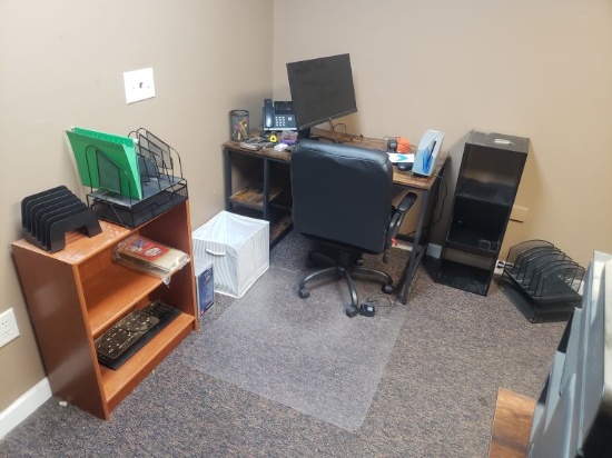Computer Monitor, Phone, Desks, Chairs, Etc. (Contents of Office) (Lot)