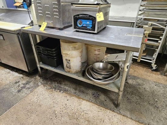 S.S. Prep Table w/Bus Pans, Buckets, Can Opener, Etc.  (Lot)