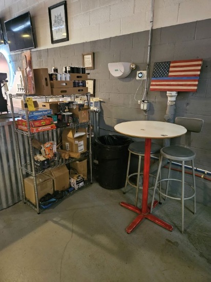 Metro Rack w/Games, Table, Stools, Etc. (Lot)