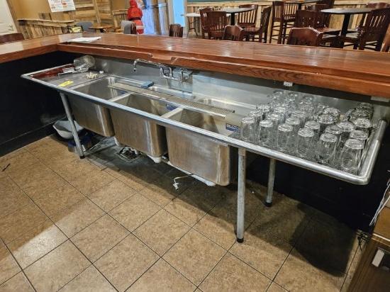 Stainless Steel 3-Bowl Sink, 9'