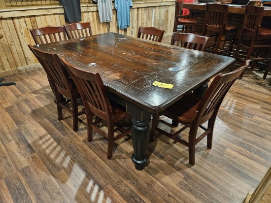 Wood Table, 4'x6' w/(7) Wood Dinning Chairs (Set)