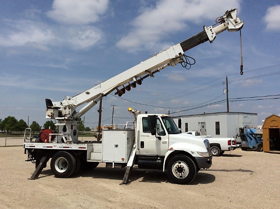 Telelect Commander 5048, Digger Derrick rear mounted on 2005 International 4300 Flatbed/Utility Truc
