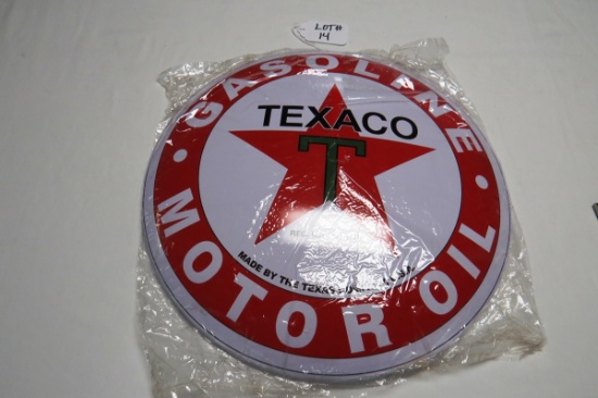 Texaco Gasoline - Motor Oil " Round Metal Sign, 15 3/4" Diameter, Reproduction.