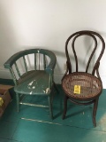 LOT OF 2-CHAIRS, BARREL BACK & SWEETHEART BENTWOOD CHAIRS