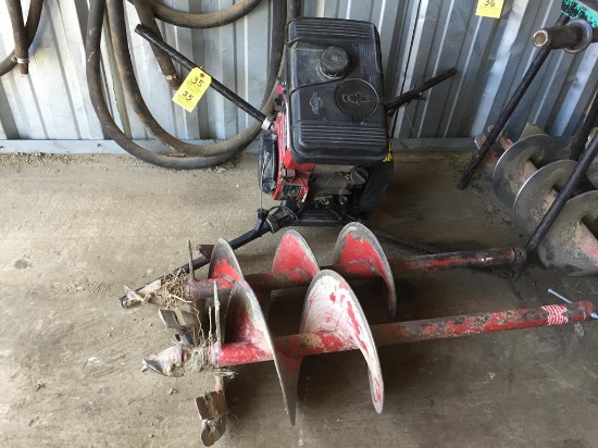 GROUND HOG EARTH DRILL 2-MAN GAS POWERED AUGER, 5.5HP. (2) AUGERS