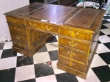 LEATHER TOP PARTNERS DESK W/ FALSE DRAWERS ONE SIDE