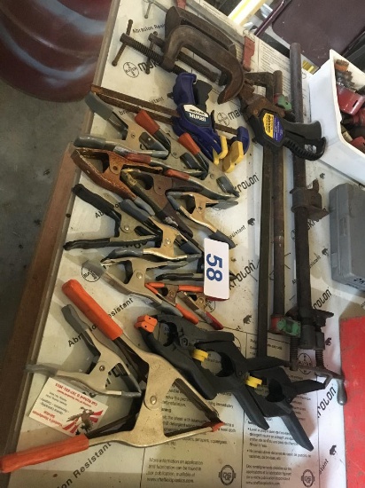 LOT OF (28) ASSORTED C-CLAMPS, PIPE CLAMPS & HAND CLAMPS