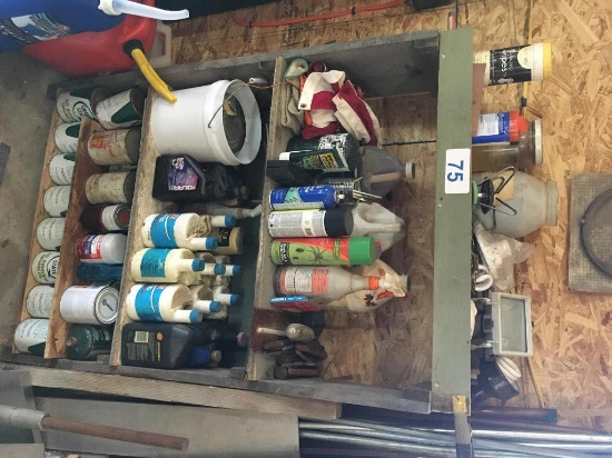ASSORTED LUBRICANTS & WOOD RACK