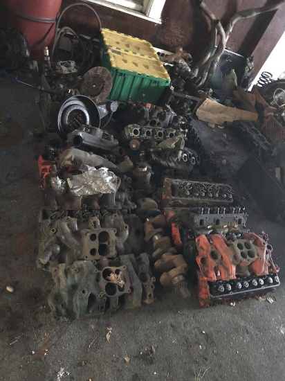 LOT OF ENGINE PARTS, CARBURETORS, RADIATORS & SNOWMOBILE PARTS