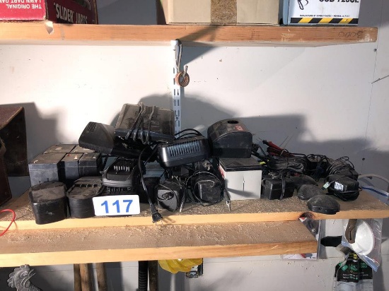 LOT OF ASSORTED BATTERY CHARGERS & BATTERIES