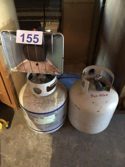 LOT OF PROPANE HEATER & (2) PROPANE TANKS