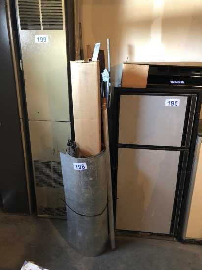 LOT OF ASSORTED HARDWARE, COPPER PIPE, NEW STOVEPIPE (5'), SKIPOLES, REBAR