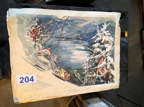 1973 (2) PRINTS THE DOWNHILL RACER BY CECILE JOHNSON (SIGNED)