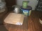 CUTTING BOARD, GLASS TRAY, TINS & PRESSURE COOKER