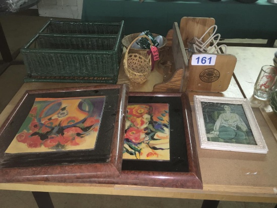 WICKER BASKETS, PRINTS, COAT HANGER & MISCELLANEOUS