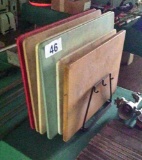 LOT OF (6) CUTTING BOARDS & RACK