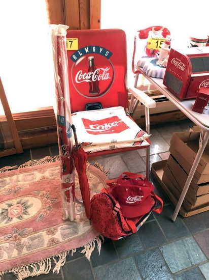 COCA-COLA BEACH CHAIR, UMBRELLA, COOLER, HAT & BAGS