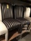 (4) UPHOLSTERED PARSONS CHAIRS - BLACK W/ GOLD STRIPES