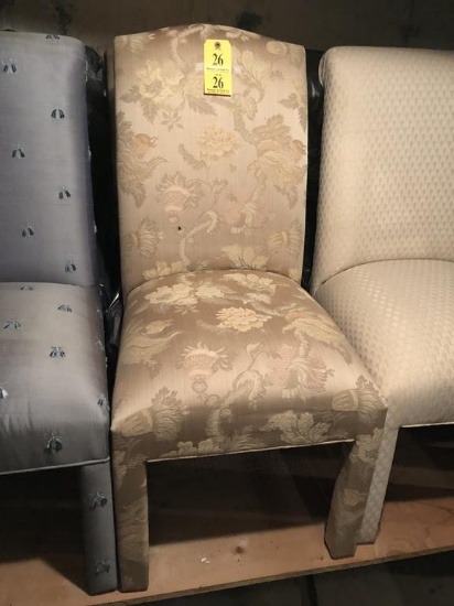 (2) UPHOLSTERED PARSONS CHAIRS - GOLD W/ FLOWER PATTERN