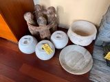 CIRCLE OF FRIENDS, (3) MARBLE WEIGHTS, SOAPSTONE PLATTER, CERAMIC PLANTER