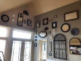 LOT OF (28) ASSORTED MIRRORS, DÉCOR & WINDOW SECURITY BARS ON (2) WALLS