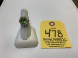 PERIDOT OVAL CUT COCKTAIL RING WITH (20) DIAMOND HALO , SIZE: 6