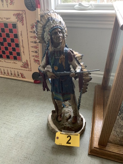 NATIVE AMERICA CHIEF "WAR" SCULPTURE BY C KAUBA, 26"H