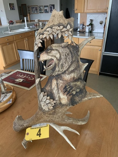 GRIZZLY BEAR MOOSE ANTLER CARVING