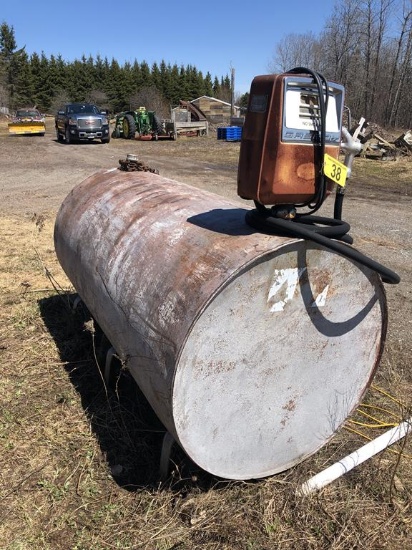 APEX 9'x3' DIA. STEEL FUEL TANK W/ GAS BOY MDL. 18 ELEC. PUMP