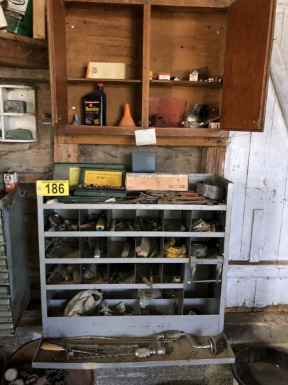 METAL STORAGE BIN & CONTENTS