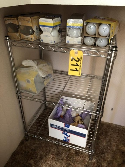 CHROME RACK, LIGHT BULBS, FAN & MISCELLANOUS
