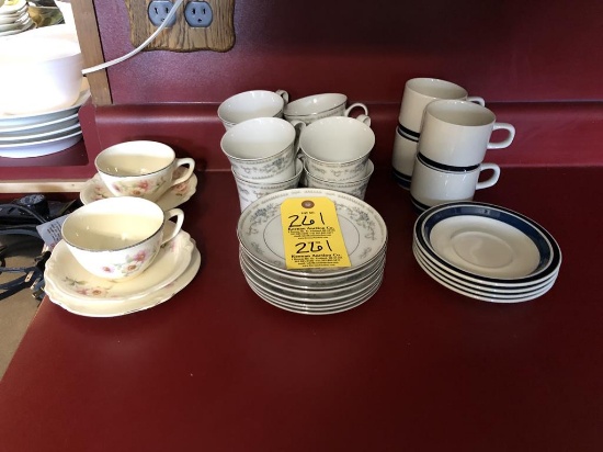 ESTATE,  DIANE FINE PORCELAIN CHINA, HOMER LAUGHLIN COFFEE CUPS & SAUCERS