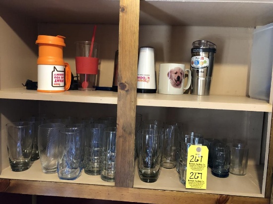 LOT OF (36) ASSORTED GLASSWARE & COFFEE MUGS