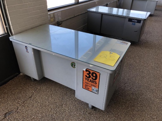 RETRO METAL DOUBLE PEDESTAL OFFICE DESKS W/ GLASS TOPS