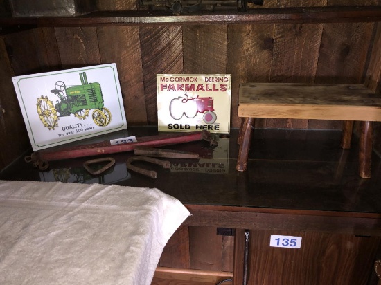 STOOL, TIN SIGNS, STEEL, TACK