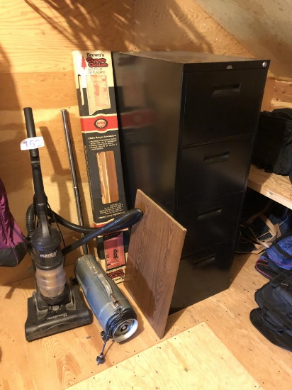 ELECTROLUX CANISTER VAC, UPRIGHT VACUUM, CEDAR PANELS, 4-DRAWER FILE