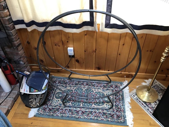LOT OF (2) LOG RINGS & (2) SETS OF FIREPLACE TOOLS, STEAMER/HUMIDIFIER