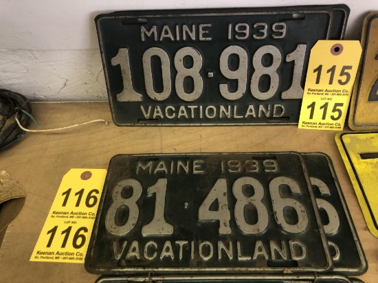 MAINE 1939 LICENSE PLATES