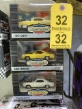 CLASSIC VEHICLES 1/43 SCALE DIE CASTS: 1957 CHEVY, (2) 1969 CAMAROS